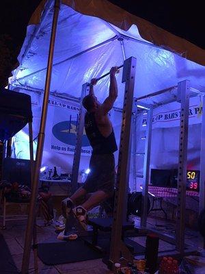 One of the 7,621 pull ups Patriot Owner Nick Janowitz did to break the 6, 12 and 24 hour record.