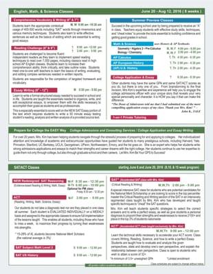 XL 2016 Summer English Flyer (back) - Schedule of Classes