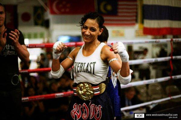 Angela Danzig after winning her Amateur Muay Thai title fight.