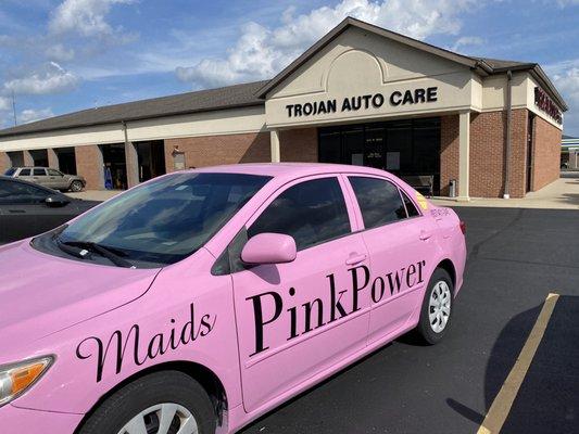 Pink power home cleaning car in for service.