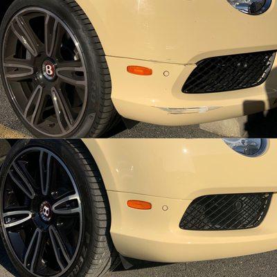 Bentley Continental GT before and after bumper repair