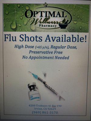 Can't find flu shots? We have plenty! Walk-Ins welcome! Only takes 5 minutes!