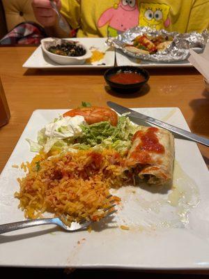 Lunch chimichanga and veggie tacos