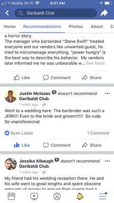 Girabaldi club member Kevin Cahoon replying to a negative review