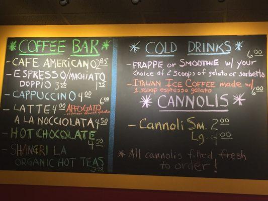 Menu 2/4 - coffee and cannoli