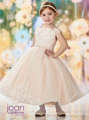 Satin tulle and lace tea length designer flower girl dress perfect for any flower girl.