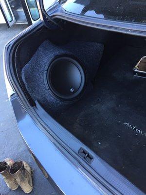 Custom altima fiber glass box jl audio w3 v3 sub.