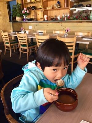 My daughter loves owner's special rice soup!