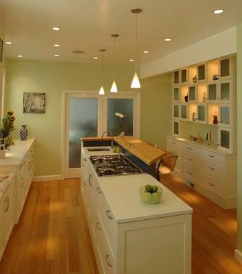 Post modern kitchen in a 1920's home in San Francisco. Major structural work for new space plan. Totally custom from scratch.