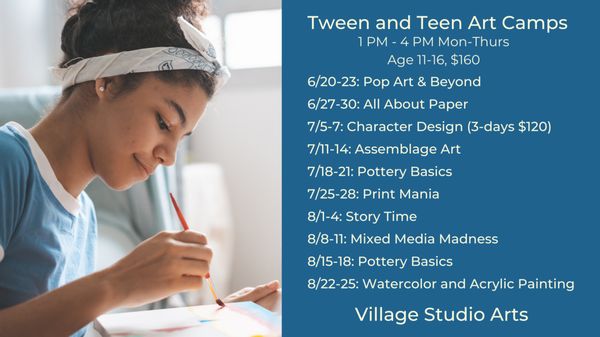 Tweens and teens will learn new techniques and create dynamic art pieces in fine arts camps.