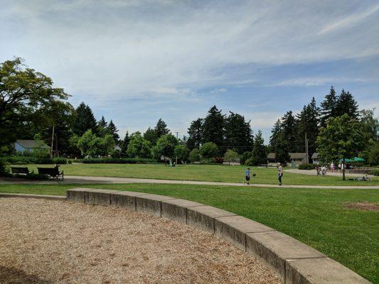 Photo of the grassy lawn next to the playground.