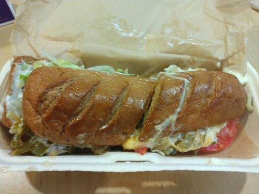 Veggie sub. Has a lot of mayo... I will ask for just a packet or two next time and add it myself. Otherwise good and correct order too!