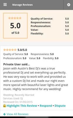 Wedding Wire customer review.