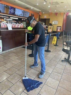 This is the rude ass employee who hit my foot a few times and refused to stop mopping while I was eating.