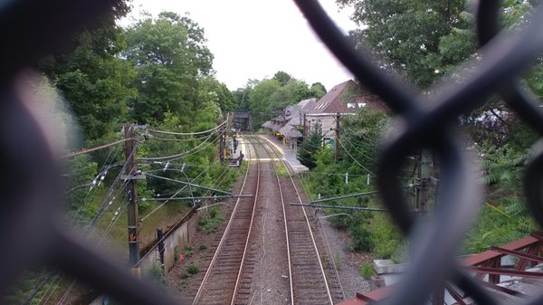 Looking down at Newton Centre station