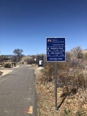 The trail follows the Truckee River for the most part.  Well marked. Passing through other smaller parks.