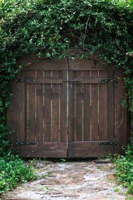 Garden gate that enters onto the reception dance floor