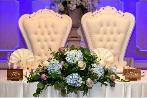 Main table - we used the flowers from the bridesmaids to keep within the budget. This was Danny's idea,he's truly THE BEST!