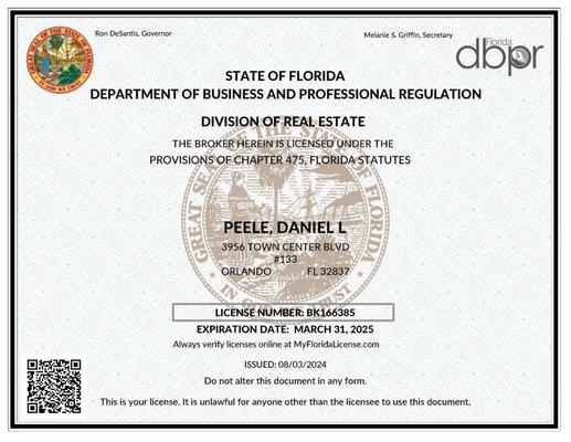 Real Estate Brokers License BK166385
Daniel Peele
Exp 03-31-25