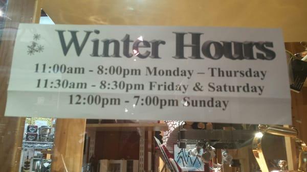 Winter hours