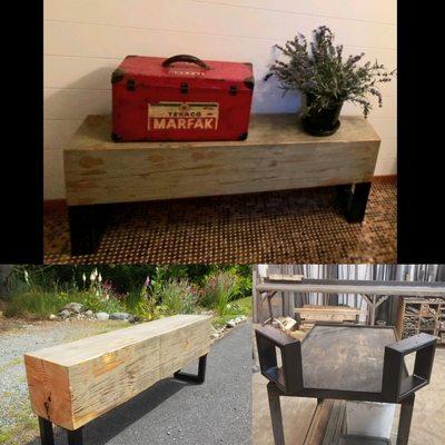 Repurposed timber bench with tube steel legs