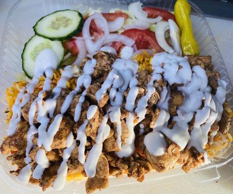 Chicken Shawarma Over Rice Plate