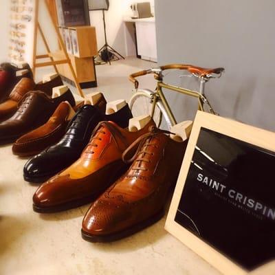 Just another day out of the office. Katie and Supreet perusing the bespoke shoe selection at Wingtip.