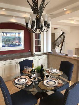 Dinning room set for our vacation rental guest coming in  with our private chef ready for service.