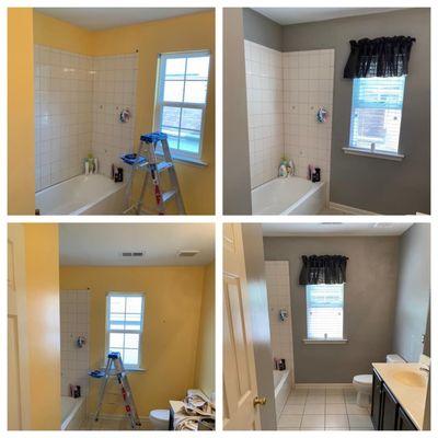 Before and after bathroom painting.