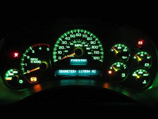 WE OFFER THE GREEN LED UPGRADE FOR 2003-2006 CHEVROLET, GMC, H2 AND CADILLAC TRUCK AND SUV GAUGE CLUSTERS.