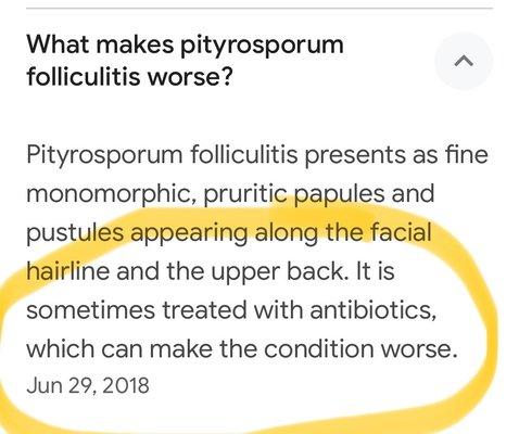 Dr.Chu prescribed an antibiotic for my pityrosporum folliculitis, - monocycline knowing that I have an allergic reaction to doxicycline.