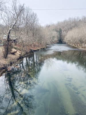 View of the cabin from the bridge over the Watauga.