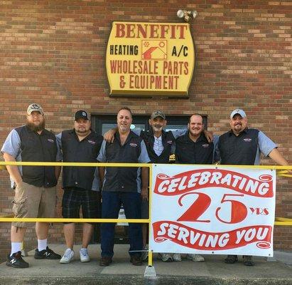 The crew at Benefit Wholesale Equipment celebrating 25 years of quality service. From left to right; JW, Jeremy, Dave, Billy, Jesse, James.