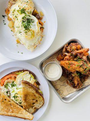 BBQ Cauliflower "Wings", avocado toast