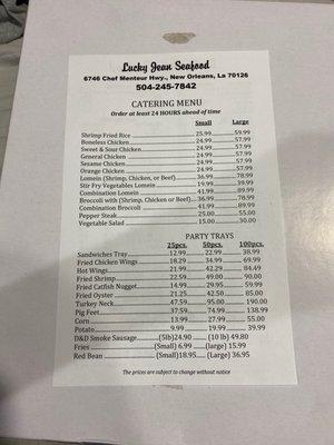 Cater menu