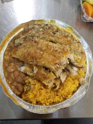 Garlic flounder with rice and beans