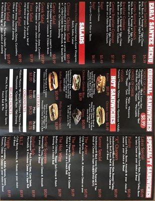 Deli and pizza menu