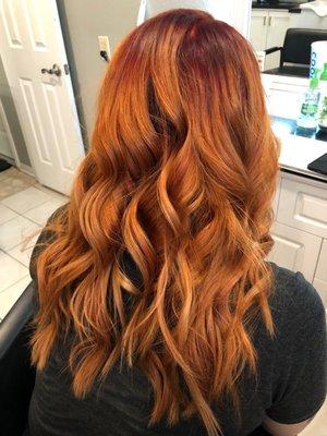 Copper color with Red Shadow Root "Pumpkin Spice"