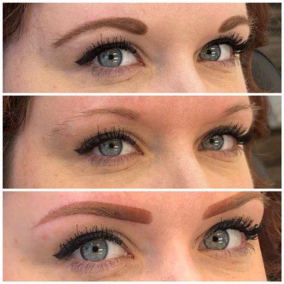 Top pic: client's makeup
Middle pic: no makeup 
Bottom pic: POWDER BROWS