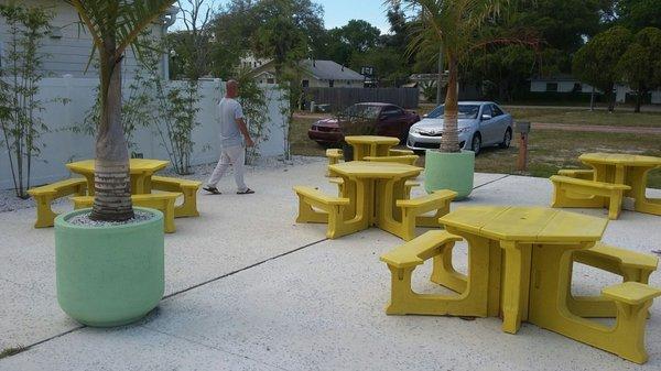 Hip outdoor seating area.