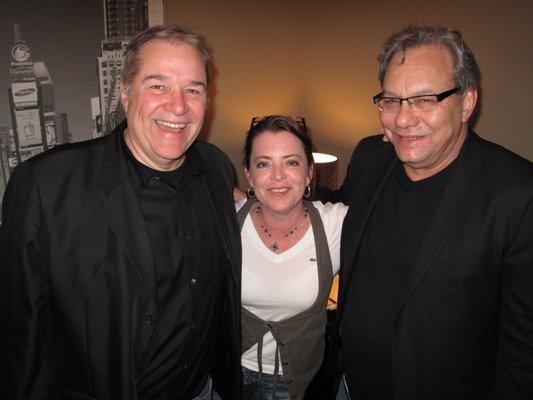 Mark Ridley, Kathleen Madigan, Lewis Black in the green room backstage at Comedy Castle