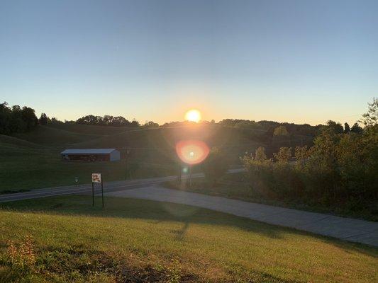 Sunset over the hill outside the restaurant.