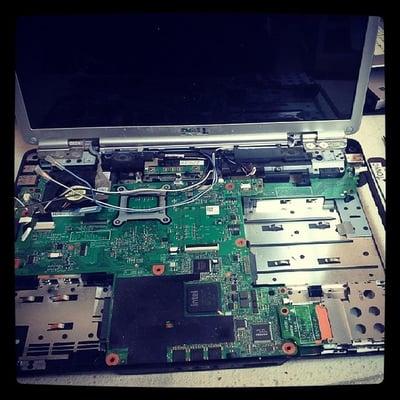 Laptop tear down to the motherboard.