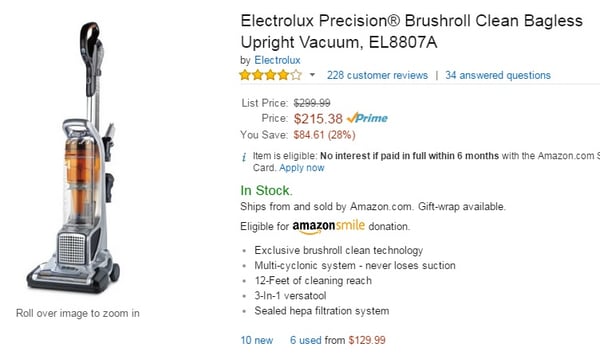 Electrolux Precision, selling on Amazon for $215 (current Model)