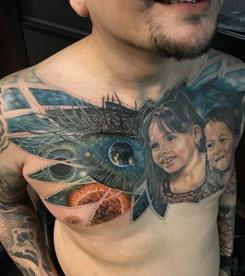 Clients' ideas take on a new, incredible dimension in a tattoo by Sandroz