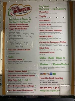 Menu, Philly Buster Food truck, Downtown Tampa