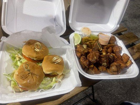 Ordered the sliders and the fried plantain, fried cheese, chicken plate.