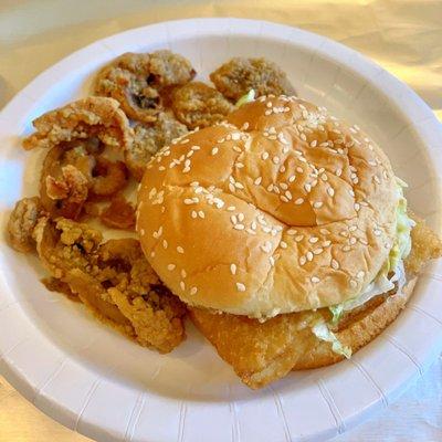 Crispy Fish Sandwich with Fried Mushroom