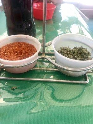 Oregano and flaming hot chili powder