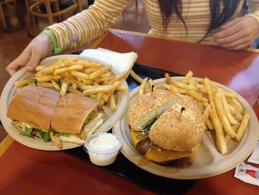 Full turkey sandwich (toasted) and the cheese burger.